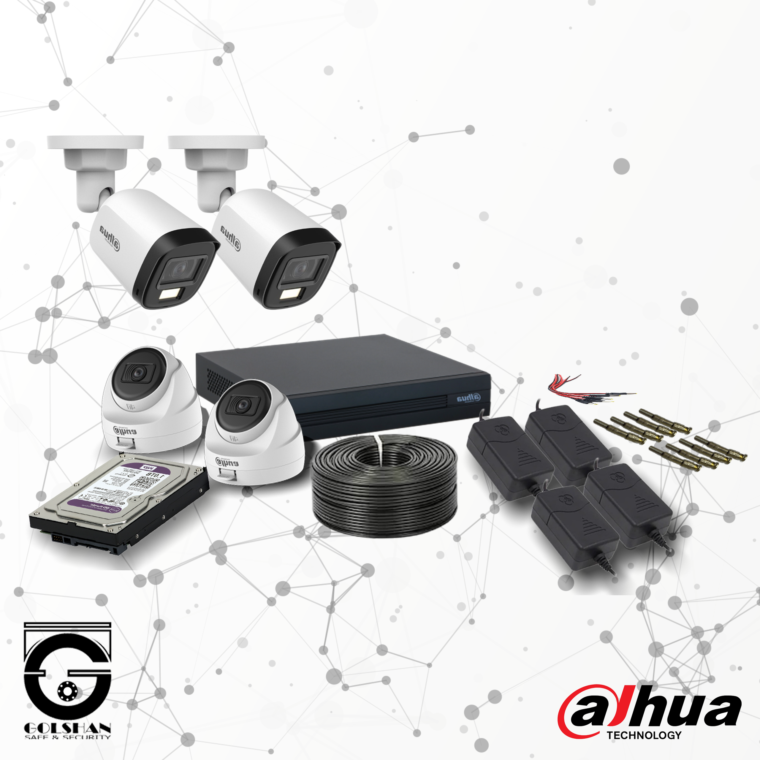 پک دوربین مداربسته داهوا 4 کانال با تمام ملزومات 1 پک دوربین مداربسته داهوا 4 کانال با تمام ملزومات